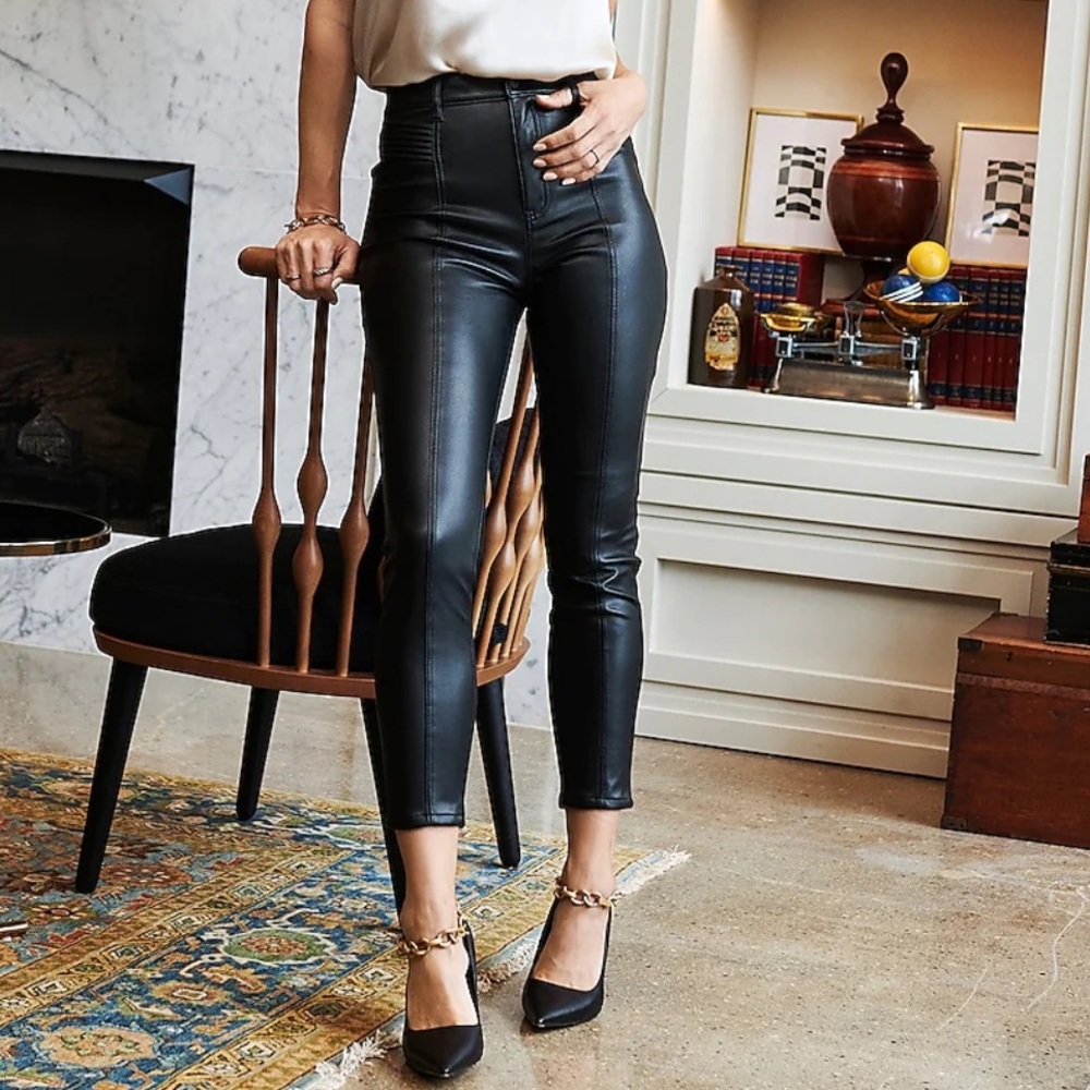 Express super skinny high rise black leather moto pant
